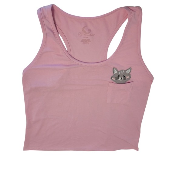 Pj Couture Tops - PJ Couture Cat Pocket Tank Top Womens Large Pink Excellent Racerback Crop